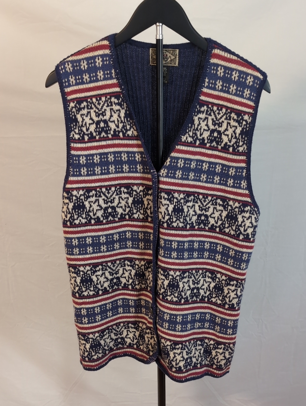 VTG 90s EXP Jeans Express Fair Isle Sweater Vest Medium M Oklahoma Seal Buttons